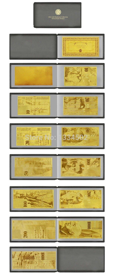 [HQ] Golden Replica Of Full Set Swiss Franc Golden Banknotes